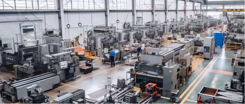 Operator adjusting a band saw machine