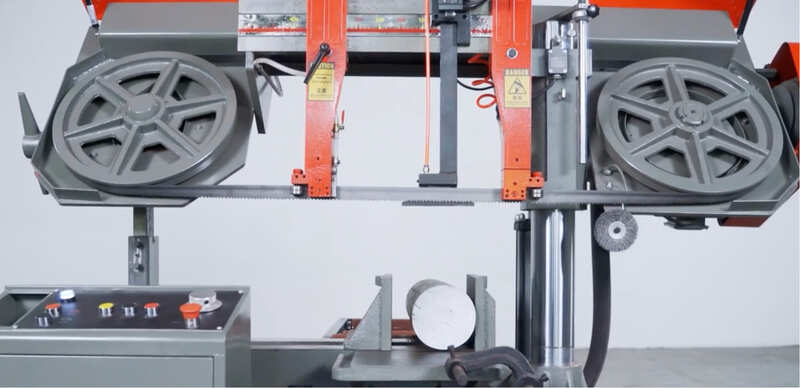 Close-up of band saw blade teeth